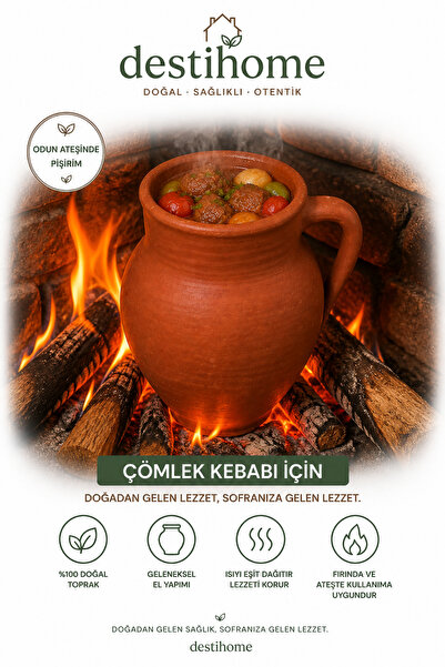 DestiHome Doğal Topraktan El Yapımı Çömlek Ocak Ve Fırın Uyumludur(26x58cm)(Çömlek Kebabı İçindir)