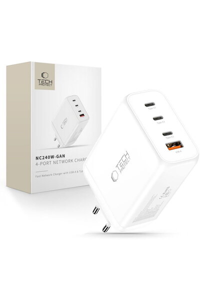 Tech-Protect NC240W-GAN ÎNCĂRCĂTOR DE REȚEA CU 4 PORTURI PD 240W / QC3.0 ALB