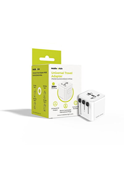 Mobile Origin Adaptor universal de călătorie PW30 EU/UK/US/AUS Alb