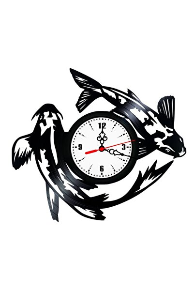 OEM Vinyl Wall Clock, Koi Fish / Yin Yang Theme, Feng Shui Design, Black