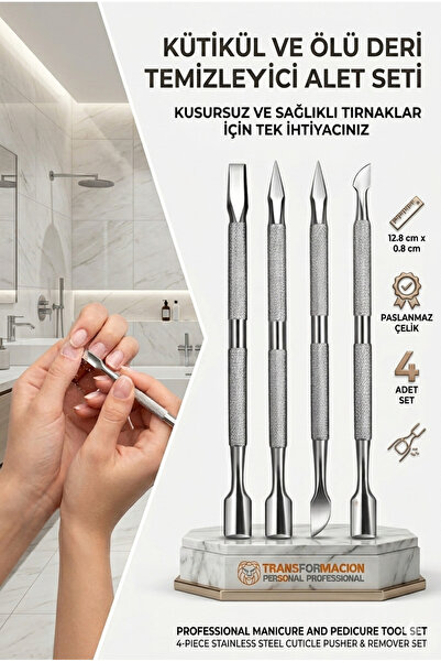 Transformacion Profesyonel Çelik Kronk Seti Tırnak Temizleyici Et İtici ve Te...