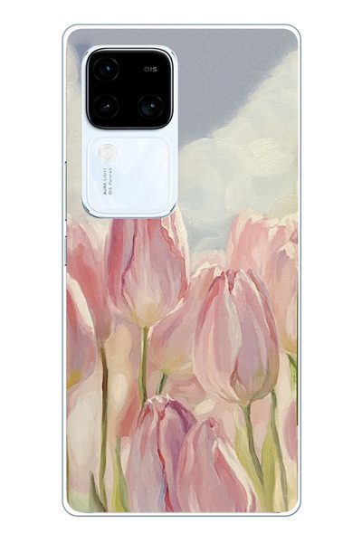 TechTree Vivo V30 Uyumlu Pembe Laleler Baskılı Silikon Kılıf