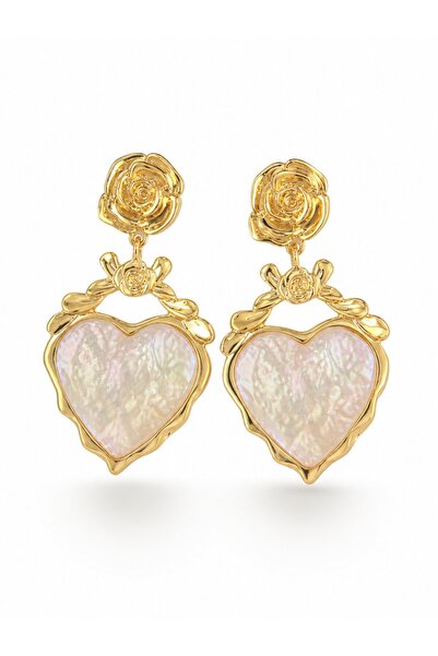 serelya Gold Color Rose Dangle Heart Model Brass VIP Women's Earrings