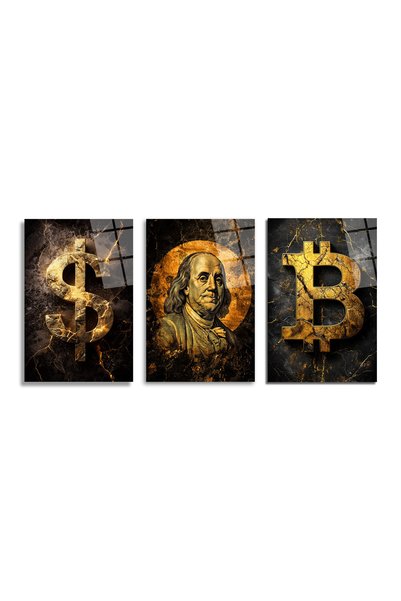 GLAZELLA Finansın Yükselişi: Bitcoin, Dolar, Franklin Portre Cam Tablo Seti Ü...