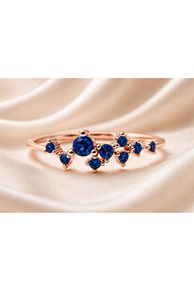 Cecile Jewellery Safir Star Gümüş Yüzük, 925 Ayar Zirkon Safir Star Gümüş Yüzük