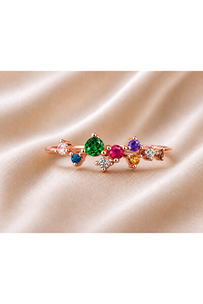 Cecile Jewellery Gökkuşağı Star Gümüş Yüzük, 925 Ayar Zirkon Gökkuşağı Star G...