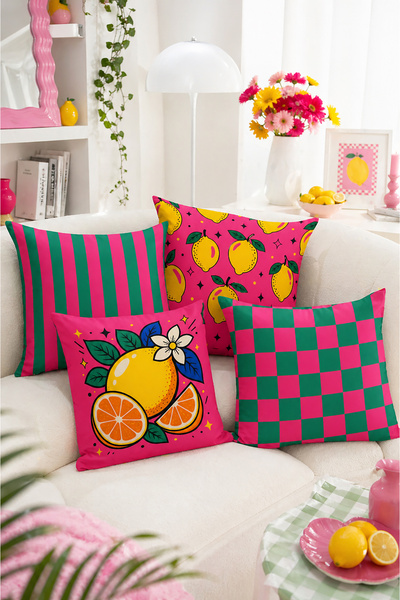 Bertille Home Pop Art Serisi Çift Tarafı Dijital Baskılı 4'lü Kırlent Kılıfı ...