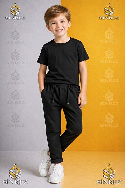 SİNREZ Boys' Plain Trousers 7.Mdl Elastic Waist Lycra Folded Leg Style