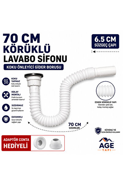 AGE YAPI Körüklü Lavabo Evye Sifonu | Koku Önleyici Gider Borusu | Körüklü Ta...