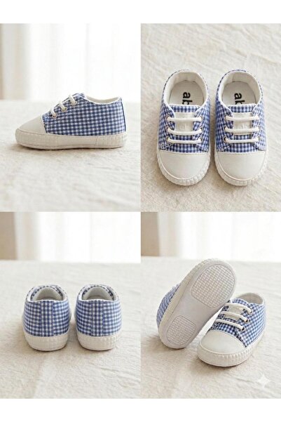 mini kanka Baby Plaid Patterned Lace-Up Sneaker Shoes Non-Slip Sole First Ste...