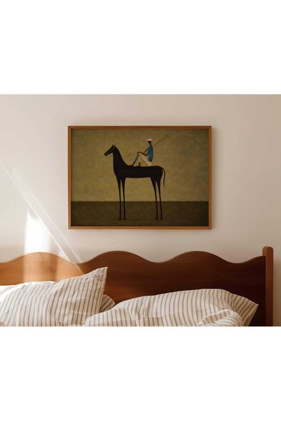 NinaStore Sürrealist Minimalist Siyah Atlı Polo Yağlı Boya Tablo Baskısı - Ya...