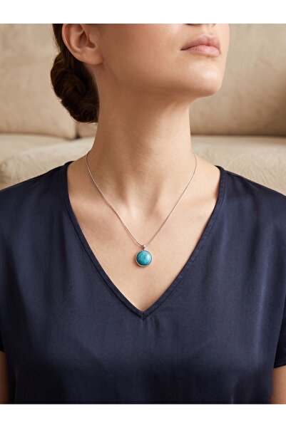 Twire Jewelry Firuze Taşlı Minimal Çelik Kolye – Doğal Taş Görünümlü Zarif Ka...