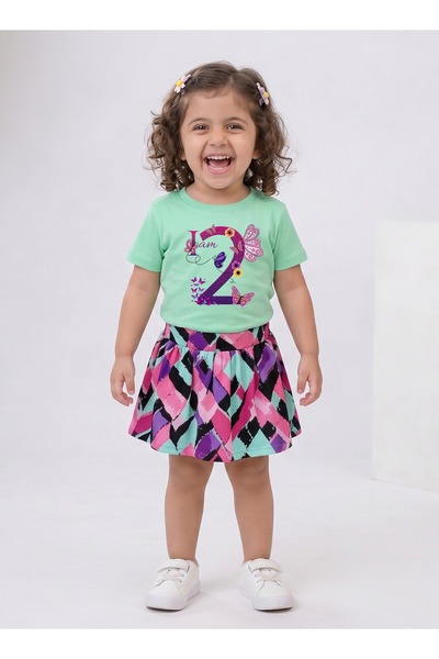 Funkaar Birthday Girl, 2nd Year Butterfly Birthday Graphic Print T-Shirt