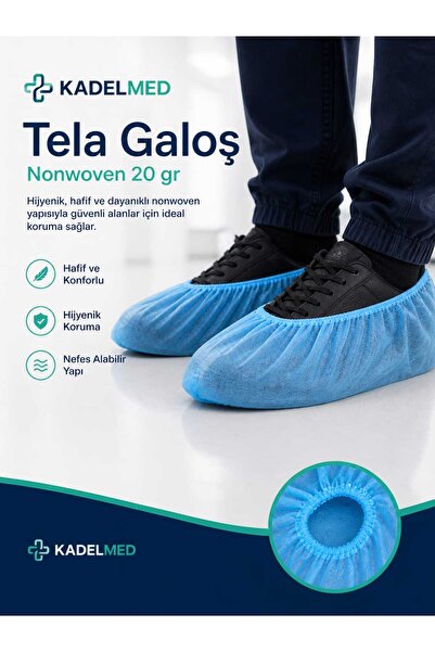 KADELMED Tela Galoş Nonwoven Tek Kullanımlık MAVİ 100 Adet Lastikli Galoş