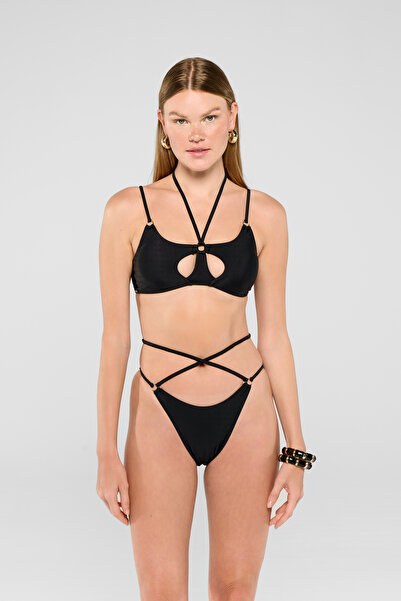 PINKYSWIM Üç Halkalı Kahverengi Bralette Bikini Üstü