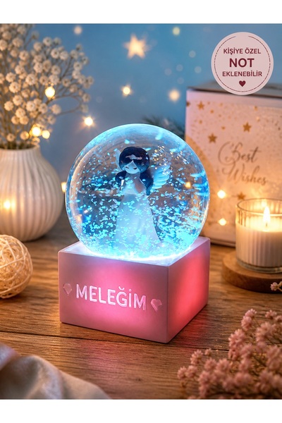 Rüya Kıyısı Meleğim Yazılı Prenses Melek Figürlü Orta Boy Işıklı Kar Küresi -...