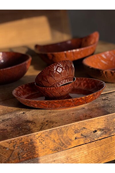 DESIGN2507 Design 25.07 El Yapımı Seramik Oval Tabak - Antik Turuncu