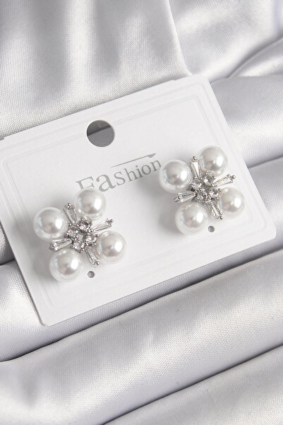 Generic Brand Brass Silver Color Women's Earrings with Zircon Stone and Pearls