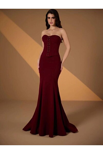Alinexclusive KADIN ABİYE STRAPLEZ YAKA BALIK KESİM DRAPE VE BİYE DETAYLI ŞIK...