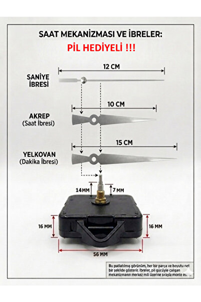 Silvanature Akar Saat Mekanizması Sessiz Duvar Saat Mekanizması 14 Mm Şaft -M...