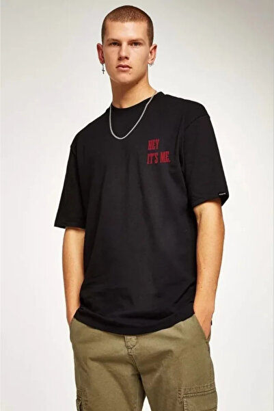 Efnaz style Unisex Crew Neck Oversize Printed T-Shirt - Black