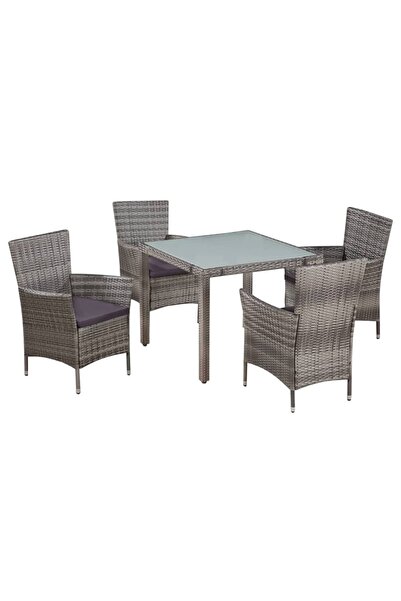 vidaxl Set mobilier de exterior cu perne, 5 piese, gri, poliratan