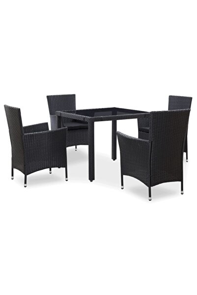 vidaxl Set de mobilier de exterior, 5 piese, negru, poliratan