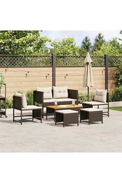 vidaxl Set de canapele pentru gradina 6 pcs Maro si Crem poliratan