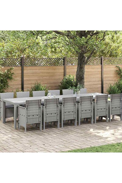 vidaxl Set de masa pentru gradina 13 pcs Gri deschis Ratan Polt