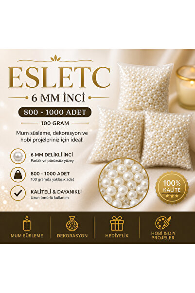 eSLeTc 6mm İNCİ Kolonya Mum Tesbih İncisi (800-1000 adet arası) krem renk