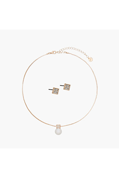 Lifestyle Pearl Embellished Pendant Necklace and Earrings