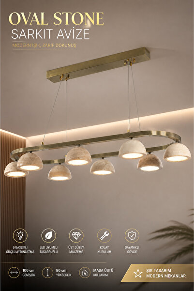 Elvora Home Modern (PREMİUM) Oval Sarkıt Avize 6 Başlıklı LED Uyumlu Masa Üst...