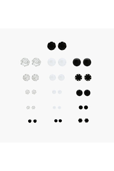 Lifestyle Pack of 16 Metallic Embellished Stud Earrings with Pushback Closure