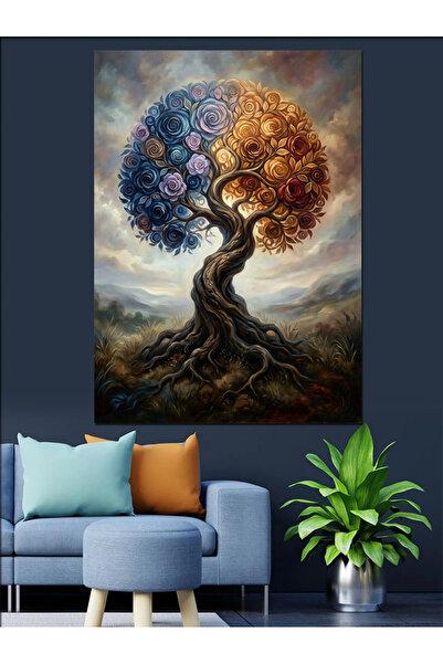 Artmeg Pânză decorativă cu copac colorat care reflectă cele patru anotimpuri ...