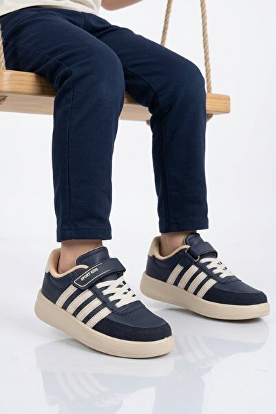 Lafonten Navy Blue Beige Velcro Boys' Sports Shoes