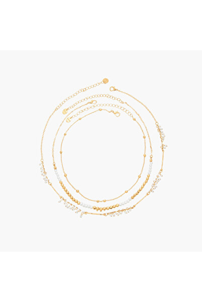 Lifestyle Set of 3 - Gold Tone Necklace with Bead Embellishment