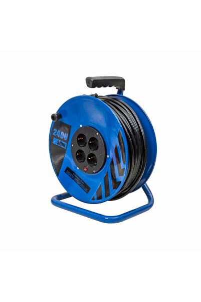 FOXMAG24 50m metal cable extension reel with 3 sockets and 3x2.5mm cross-section