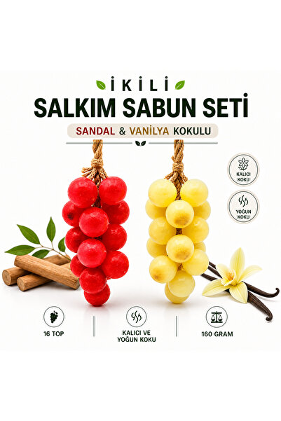 ÜZÜM SALKIMI SABUN- İKİLİ DEKORATİF SET VANİLYA VE SANDAL KOKULU