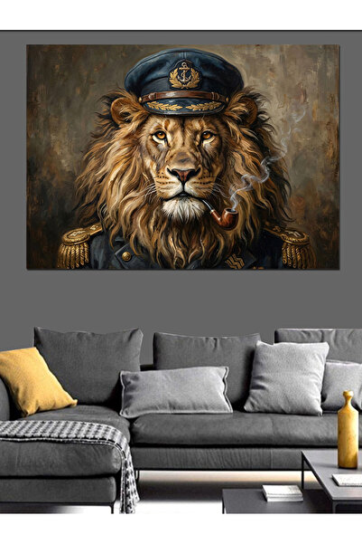 Artmeg Charismatic Lion Figure with Captain Hat Decorative Canvas - Mdf Wood ...