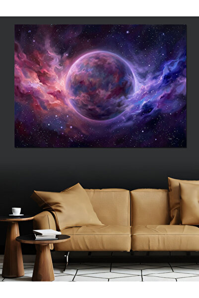 Artmeg Purple Planet and Stars in Space Decorative Canvas - Mdf Wood Painting