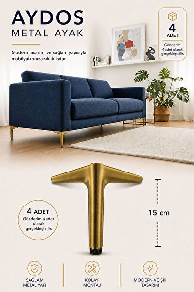 Badem10 Aydos 4 Adet 15 Cm Mat Antik Sarı Metal Mobilya Ayağı Modern Tasarım ...
