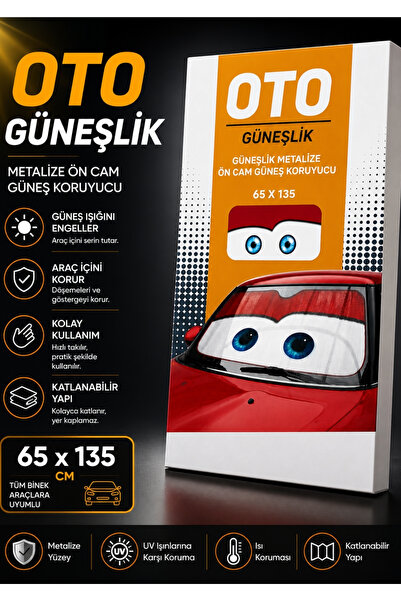 MeyZone Premium Oto Araç Kırmızı Şimşek Göz Oto Güneşlik Güneş Koruyucu Metal...