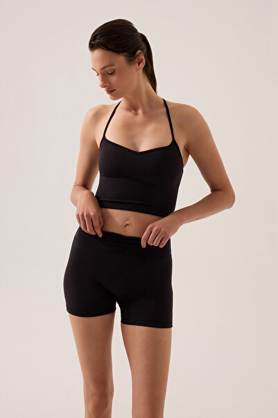Los Ojos x Ece Siyah Bel Detaylı Kısa Tayt Ruched Biker Shorts