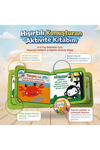 FISHER PRICE Konuşturan Bebek Kitabı Hışırtılı Sesli, Duyusal, Zeka Gelişim 0-3 Yaş Kitap Eğitim Seti 2'li