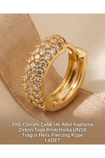 UygunGümüşçülük 316L Cerrahi Çelik Altın Kaplama Kararmaz Alerji Yapmaz Zirko...