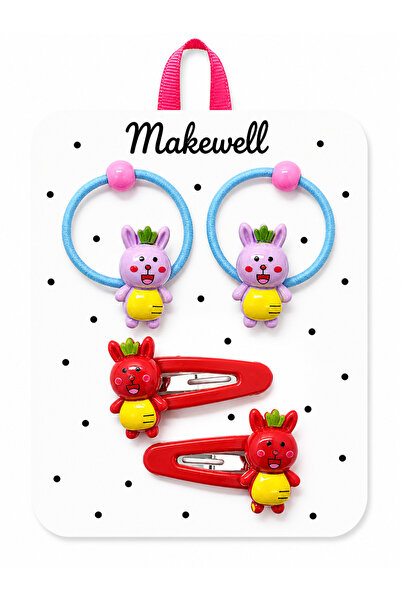 MakeWell Set of 4 Girls' Hair Clips – Rainbow Rubber Hair Clips & Figured Sna...