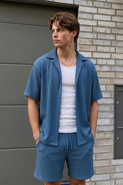 VAMOSCLO Fitilli Oversize Gömlek İndigo
