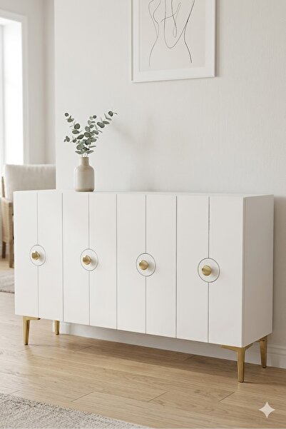 CENEYRA KA1235BG ENLEM Konsol ve Tv Sehpası Beyaz-Gold 120cm