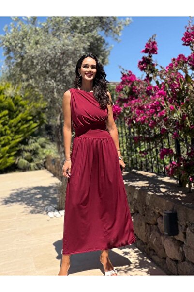 Atelier Derin Burgundy Beli Verev Sleeveless Dress