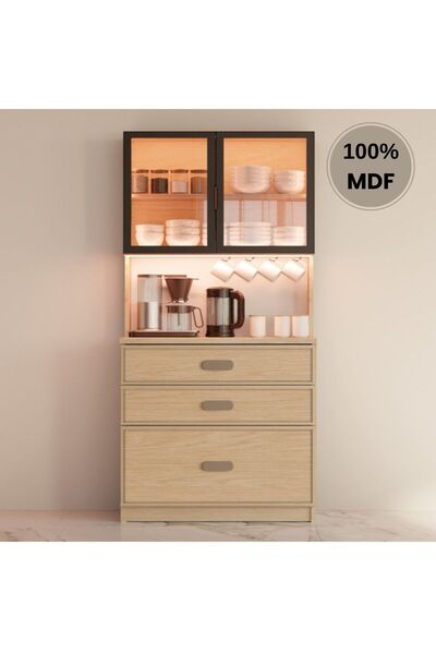 comiet Karanfil Mdf Kahve Köşesi Dolabı Çekmeceli Işıklı